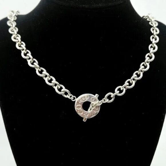 TIFFANY & CO~1837 T&C 925~STERLING SILVER HEAVY CHAIN LINK NECKLACE TOGGLE CLASP - Picture 3 of 10
